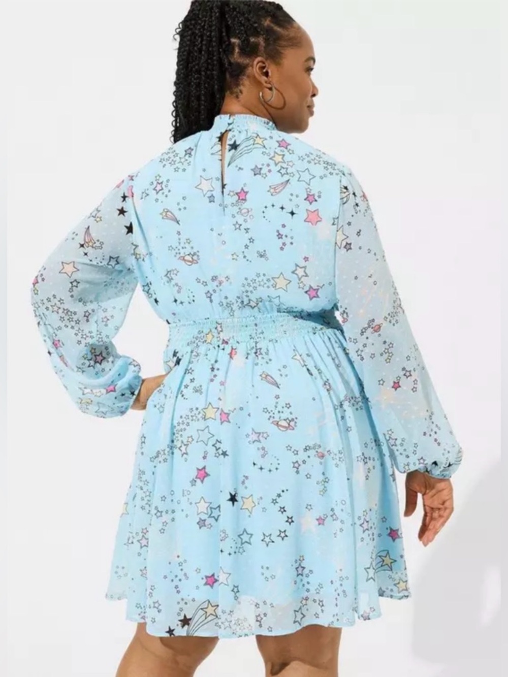 NWT Torrid Mini Clipdot Blouson Sleeve Mock Neck Skater Dress Size 00 M/L - Picture 3 of 15